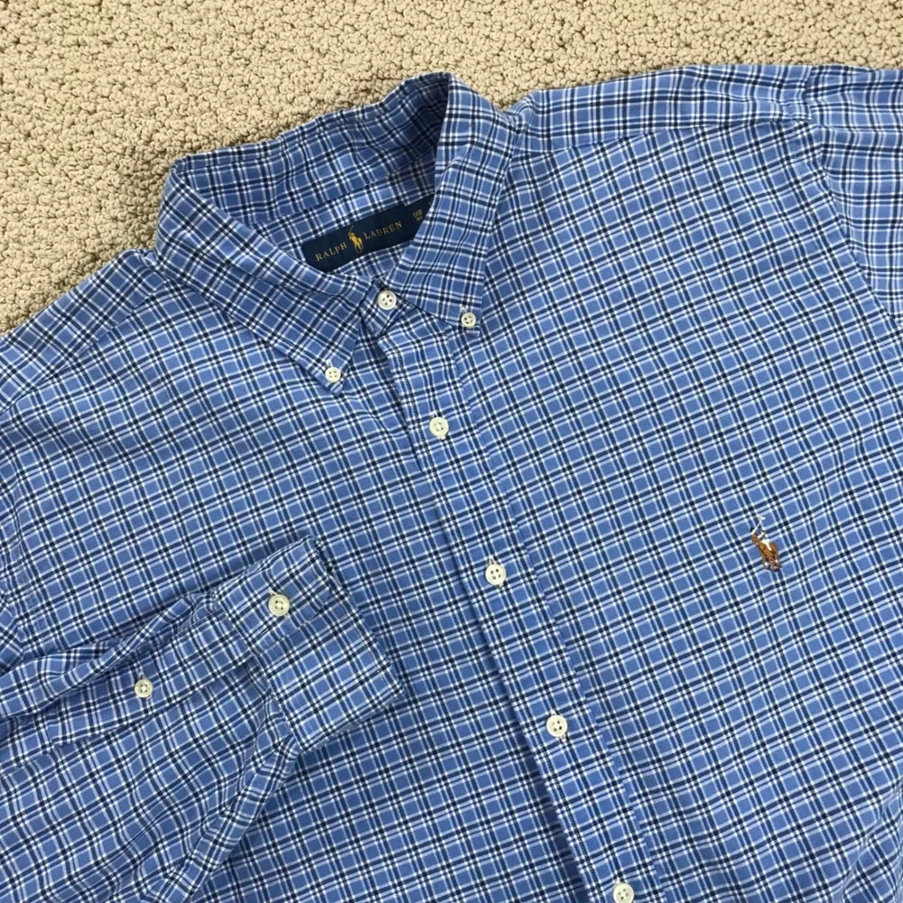 Polo Ralph Lauren Mens Big & Tall 1XB Blue Plaid Long Sleeve Button Down Shirt